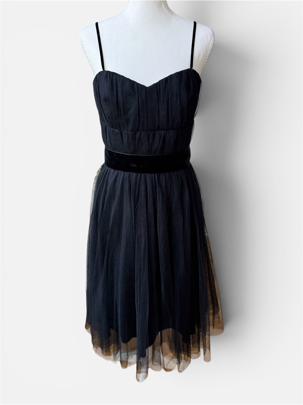 Banana Republic Black Tulle Silk Velvet Sweetheart Dress Size 10
